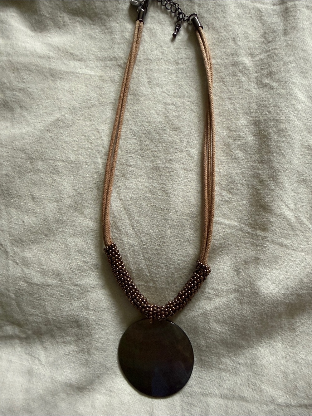 Lia Sophia Brown Beaded Necklace with Dark Round Pendant